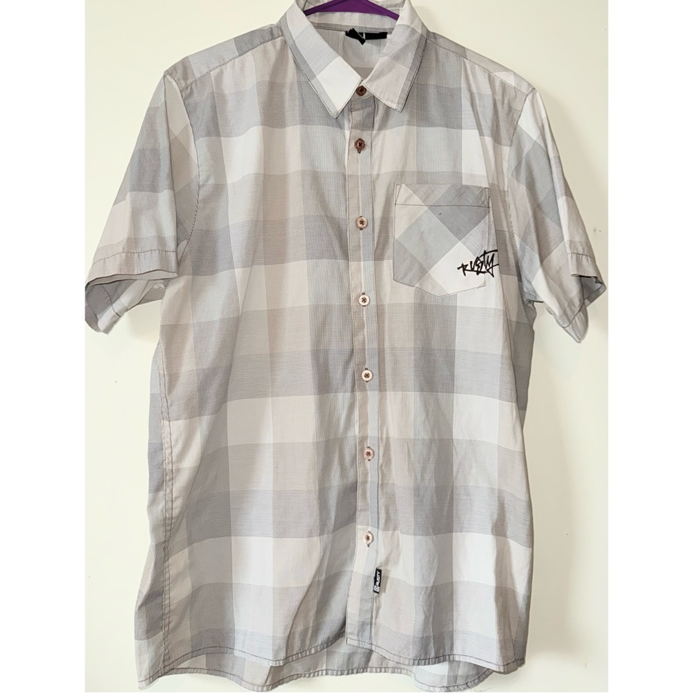 Rusty Plaid Short-Sleeved Pocketed Button Down Dress Beach Surf Board Shirt